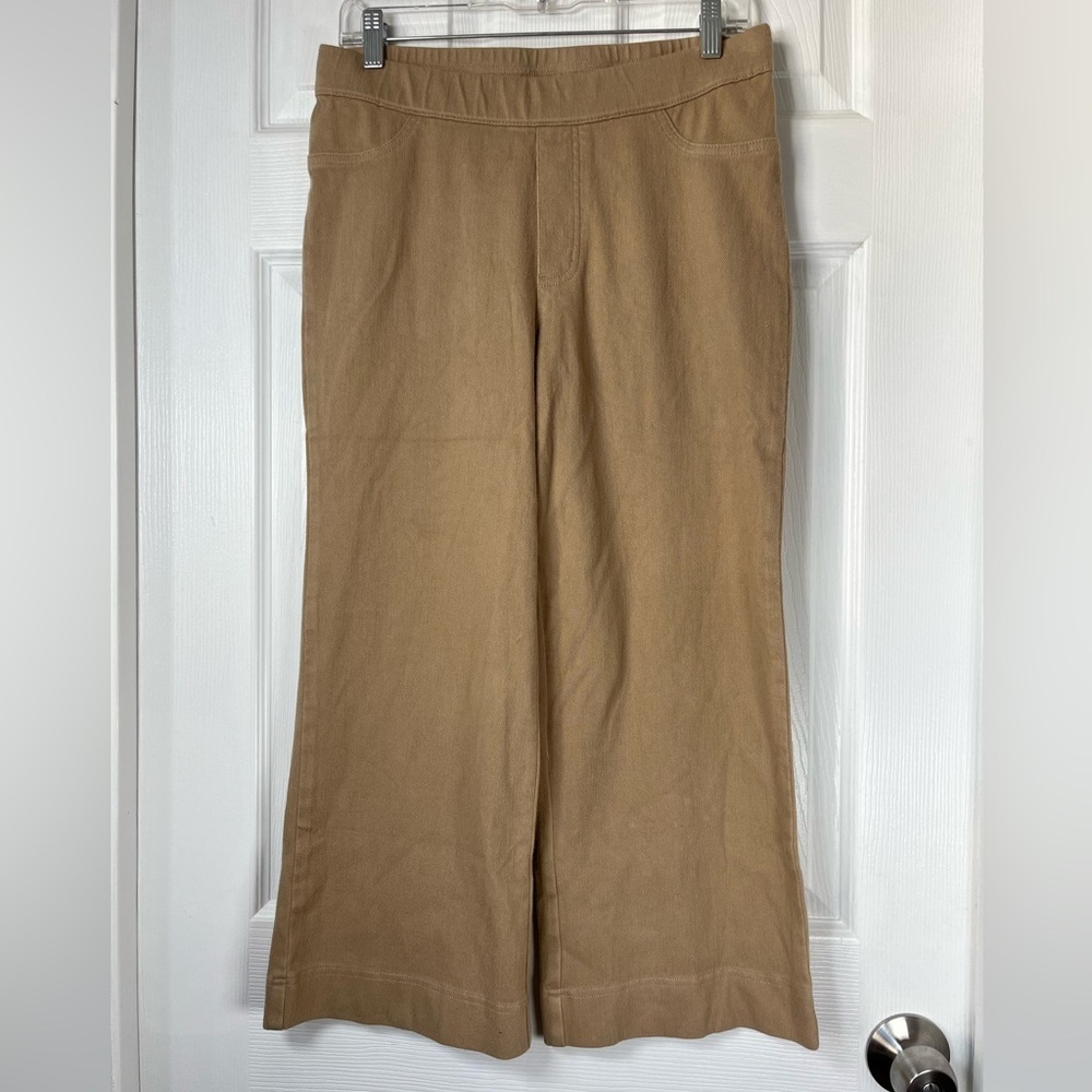 Isaac Mizrahi Live Stretch tan Crop Wide Leg Women's Pants size 8P